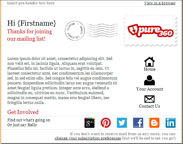 converting email marketing template from Pure360 converting email marketing template from Pure360