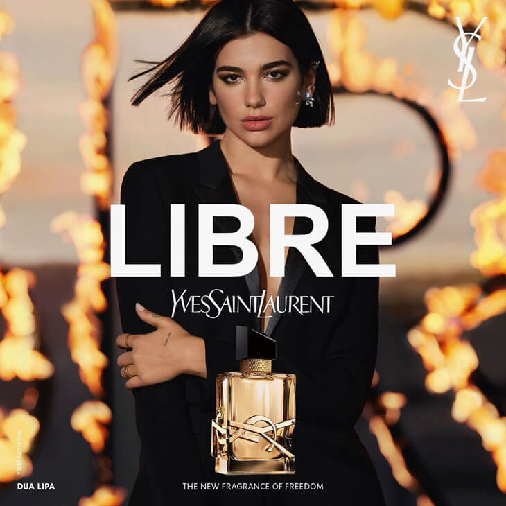 “Yves Saint Laurent Libre” perfume ad with Dua Lipa