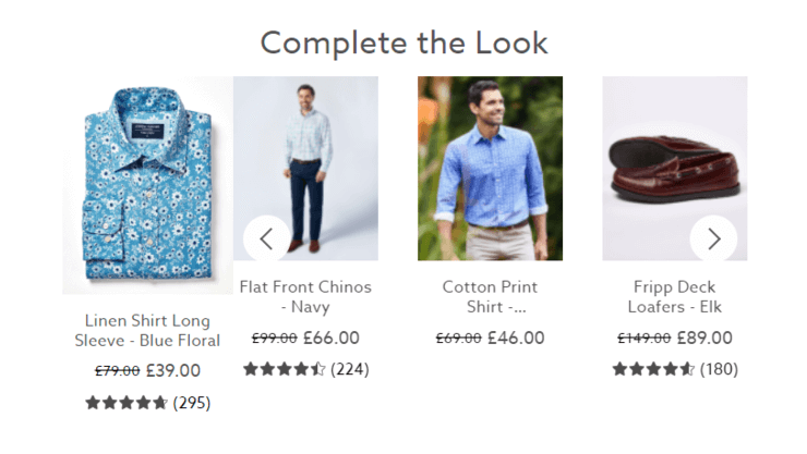 A “complete the look” product recommendation widget for an online fashion retailer.